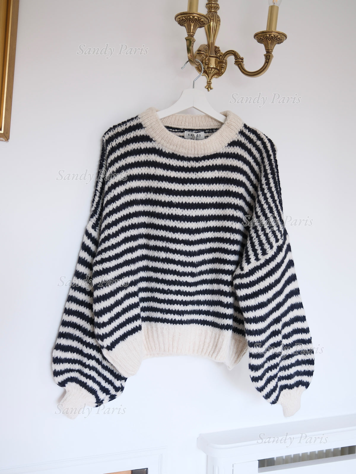 Oversized striped jumper with wool and mohair