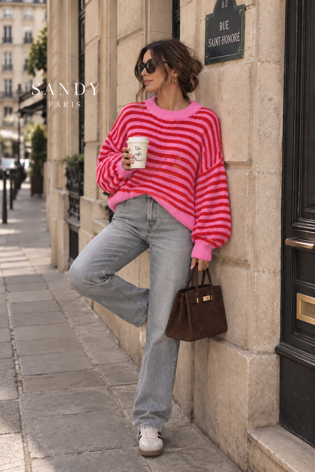 Oversized striped jumper with wool and mohair