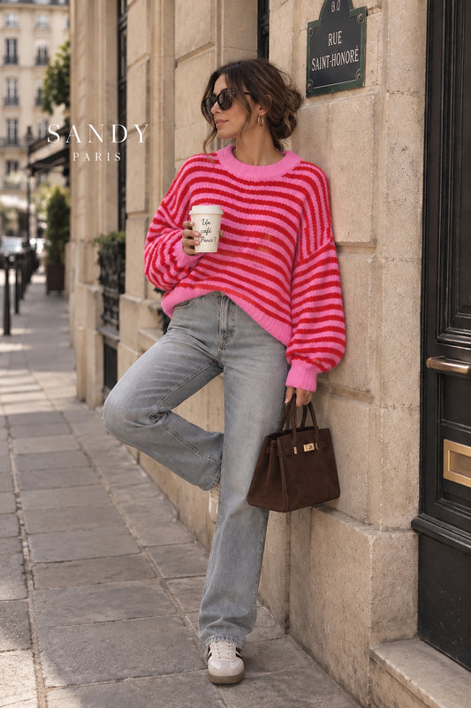 Pull oversize rayé avec laine et mohair