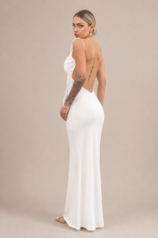 Iris — Robe longue dos nu à bretelles à nouer