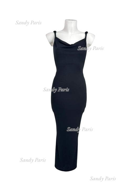 Justine — Robe longue dos nu à bretelles torsadées