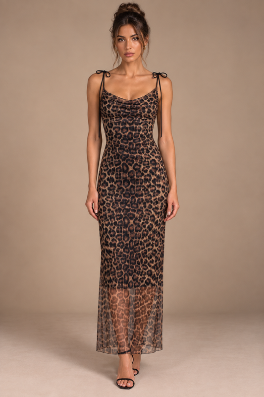 Mégan - Robe longue léopard dos-nu