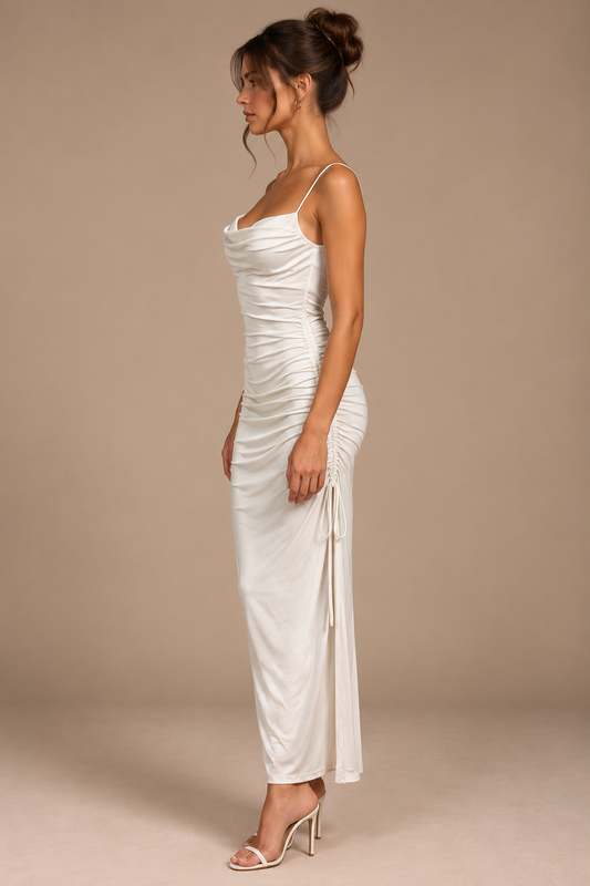 Linda - Robe longue drapée à fente ajustable