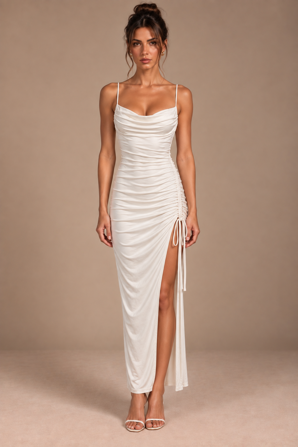 Linda - Robe longue drapée à fente ajustable