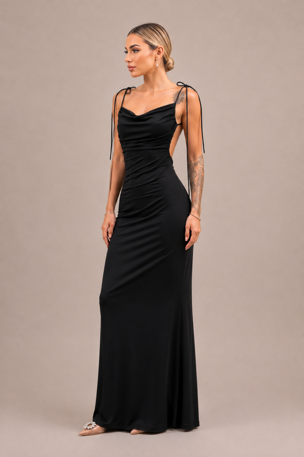Iris — Robe longue dos nu à bretelles à nouer