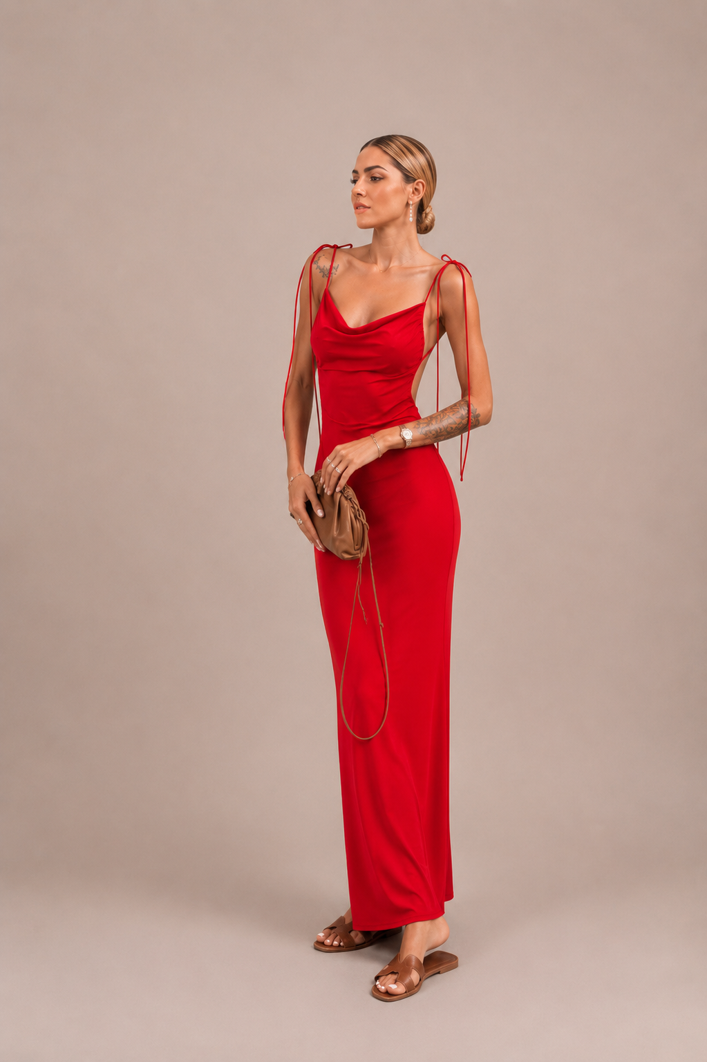 Iris — Robe longue dos nu à bretelles à nouer